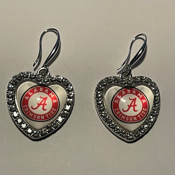 ALABAMA CRIMSON TIDE NCAA Fashion Dangle Rhinestone Heart Earrings NEW!!! - Picture 1 of 3
